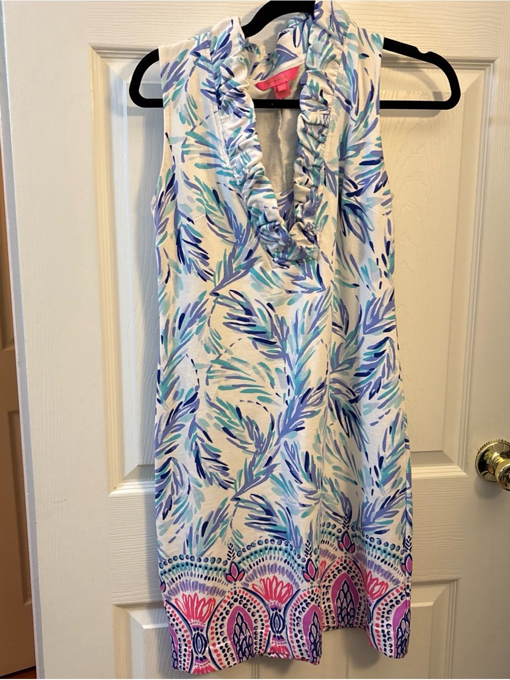 Lilly Pulitzer Sleeveless Ruffle V-Neck Swim Coverup - Blue, Aqua & Pink